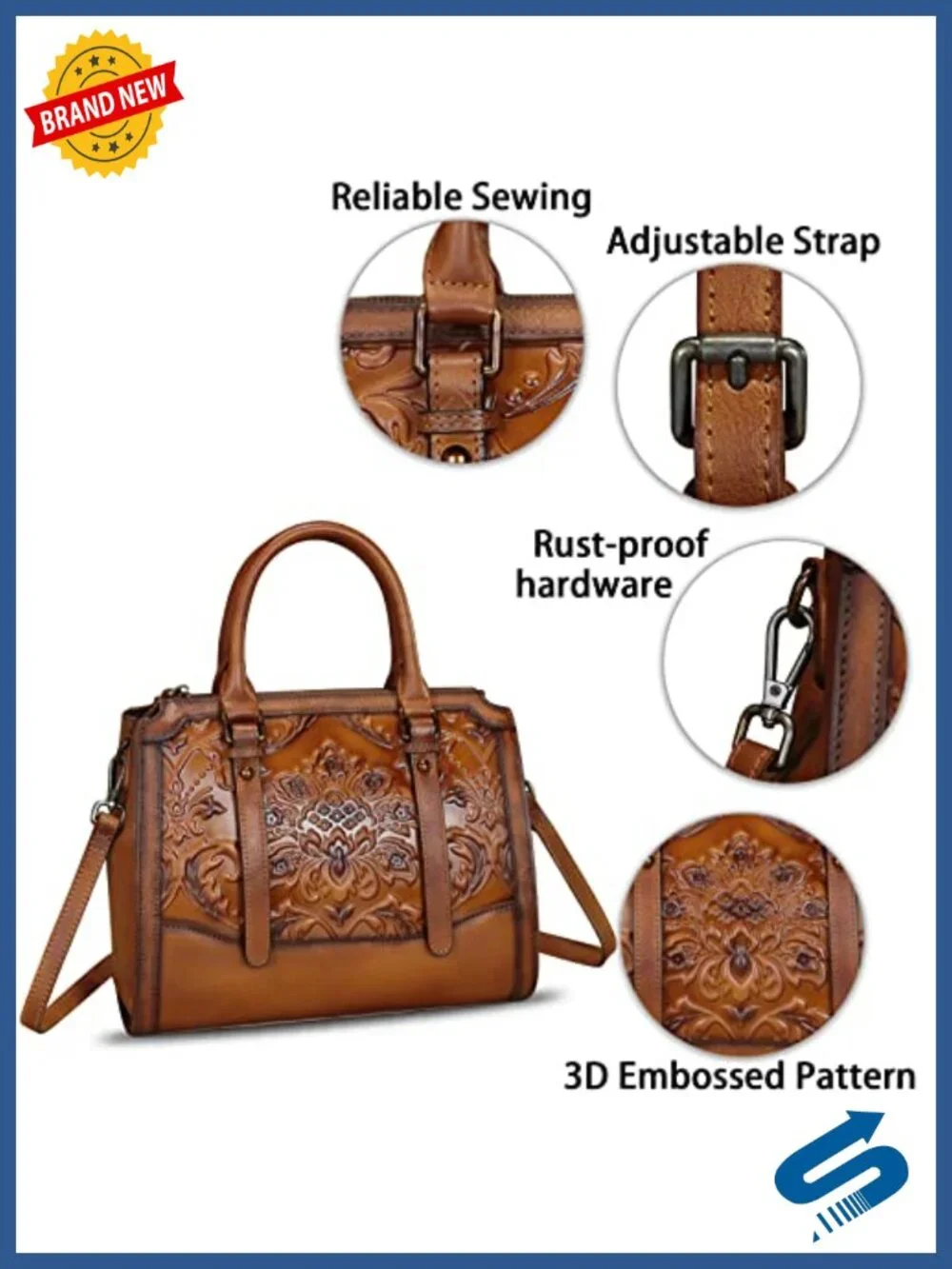 Genuine Leather Embossed Satchel Hobo Bag Crossbody Top Handle
